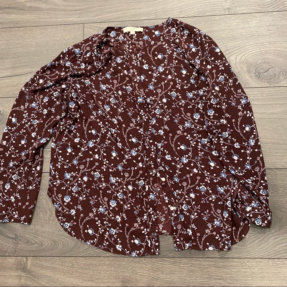 LOFT Aubergine floral button up blouse
